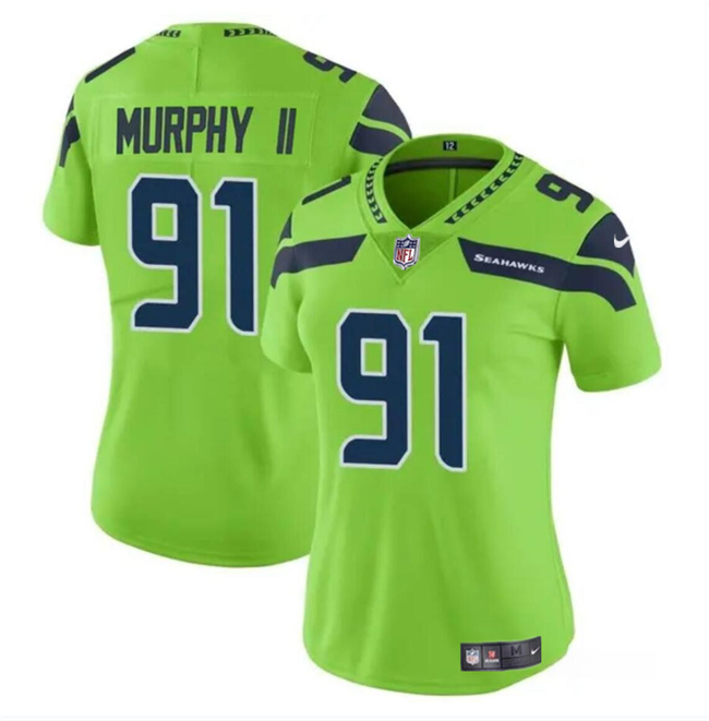 Women's Seattle Seahawks #91 Byron Murphy II 2024 Draft Green Vapor Limited Stitched Football Jersey(Run Small)